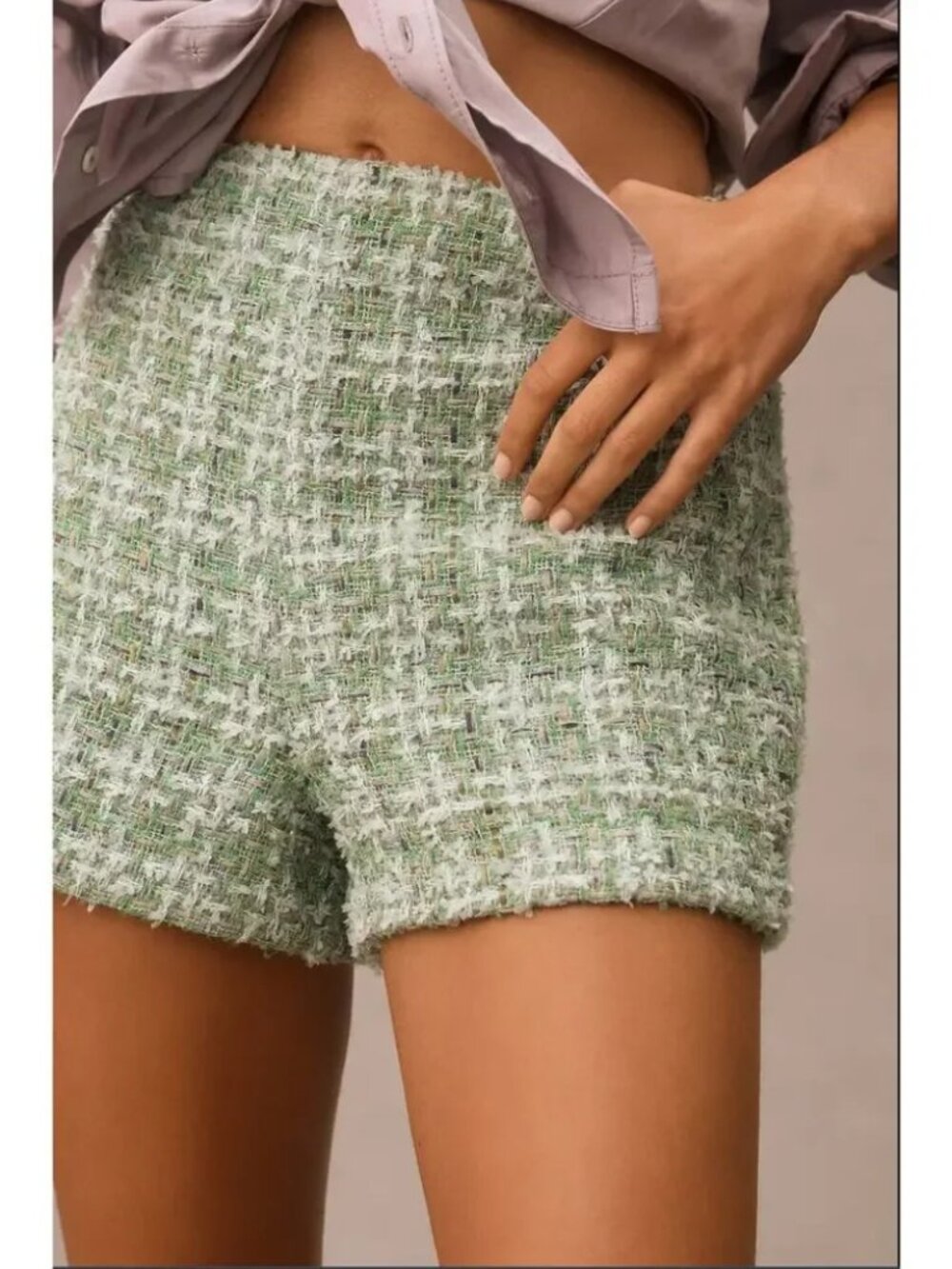 NWT Anthropologie Anna Sui Tweed Green & White Checkered Shorts Hi Rise Size 4